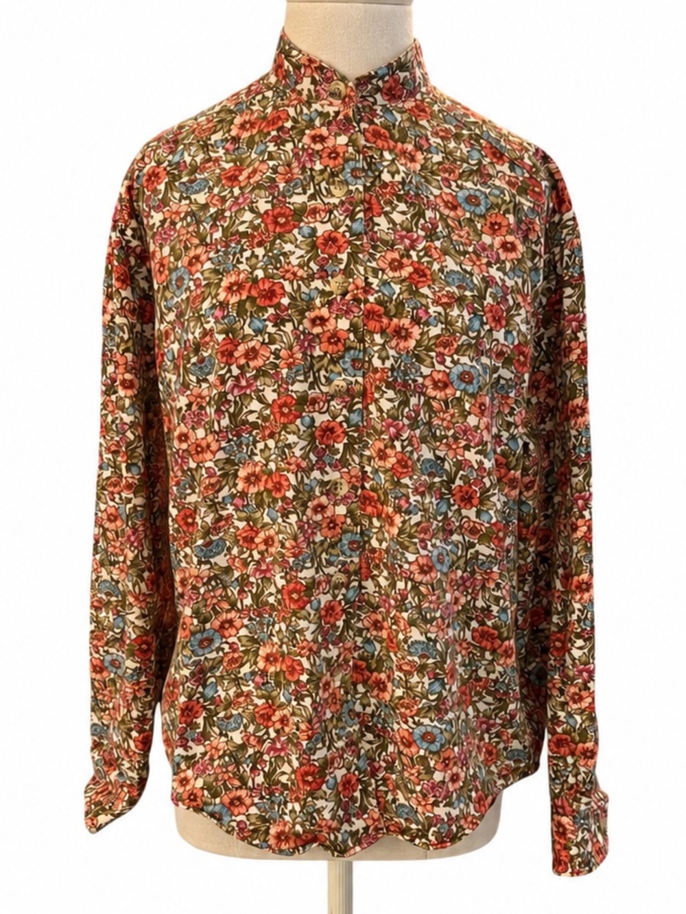 Vintage 80s Lands' End Floral Corduroy Button Down Shirt Medium Made in USA